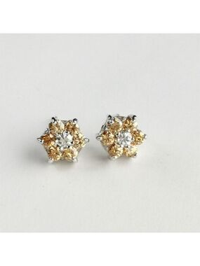 Imperial Topaz Cz cubic zirconia flower stud earrings 14k white gold overlay 🆕
